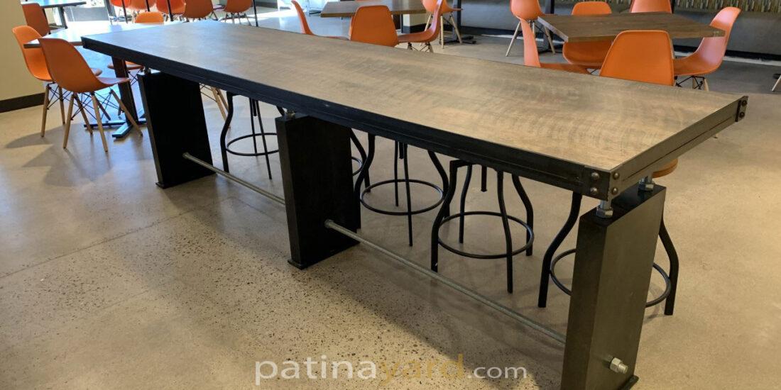 industrial metal and veneer common area table