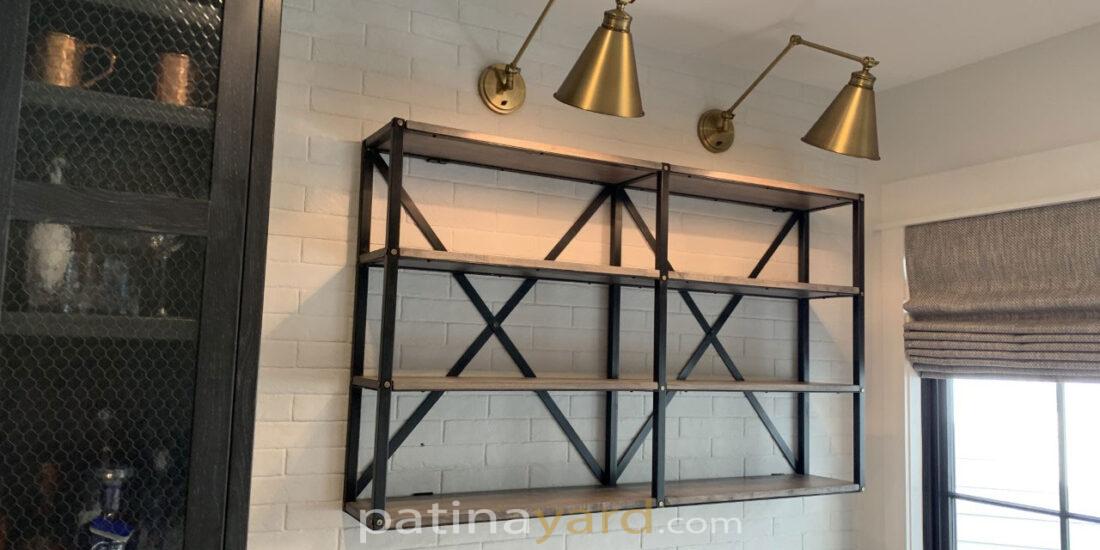 metal and wood wall shelf
