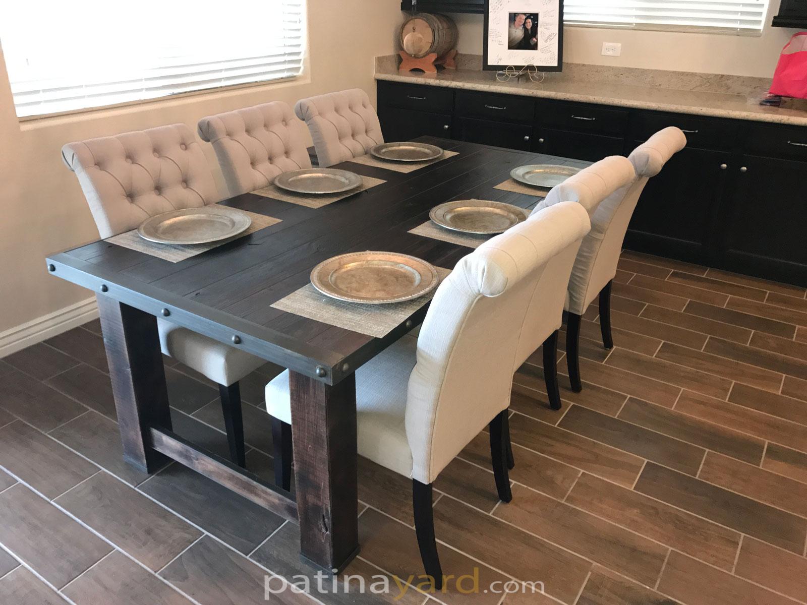 rustic dining table made of wood and metal