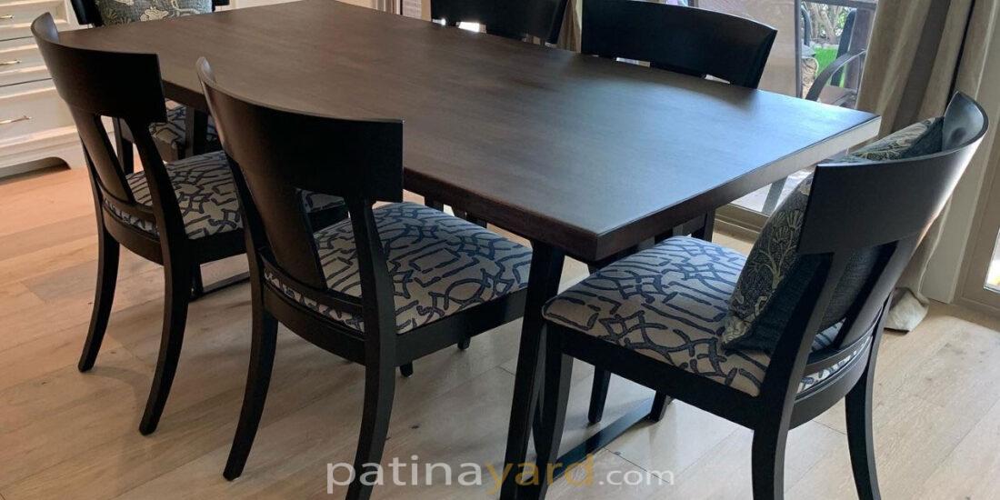 solid mahogany wood table top with tapered metal legs
