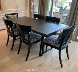 solid mahogany wood table top with tapered metal legs