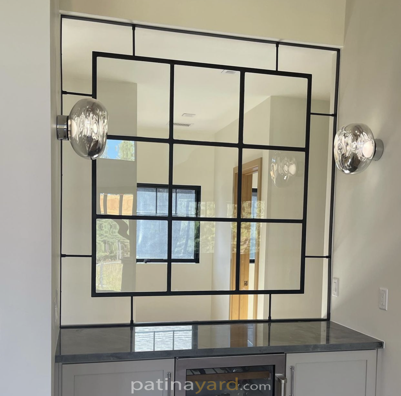 Interior Metal and Glass Window Feature