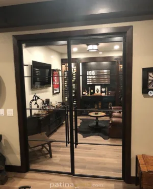 Hinged metal and glass double office doors