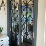 Mid Century Modern Style Wood and Antique Mirror Closet Doors