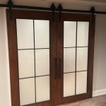 Double Doors Mahogony Wood and Satin Glass Barn Doors