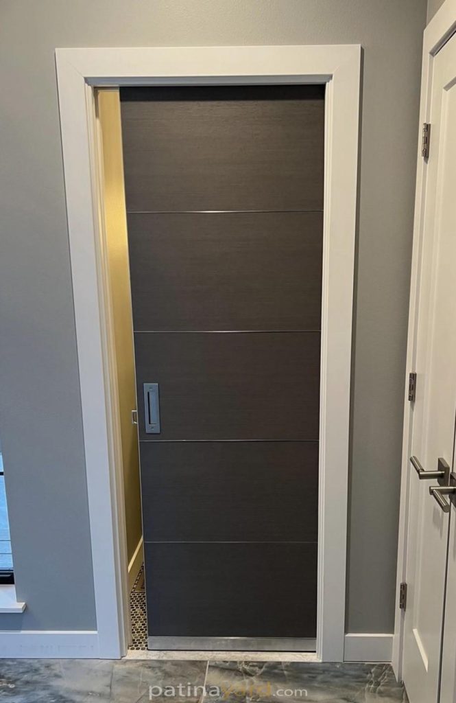 contemporary five wood panel pocket door