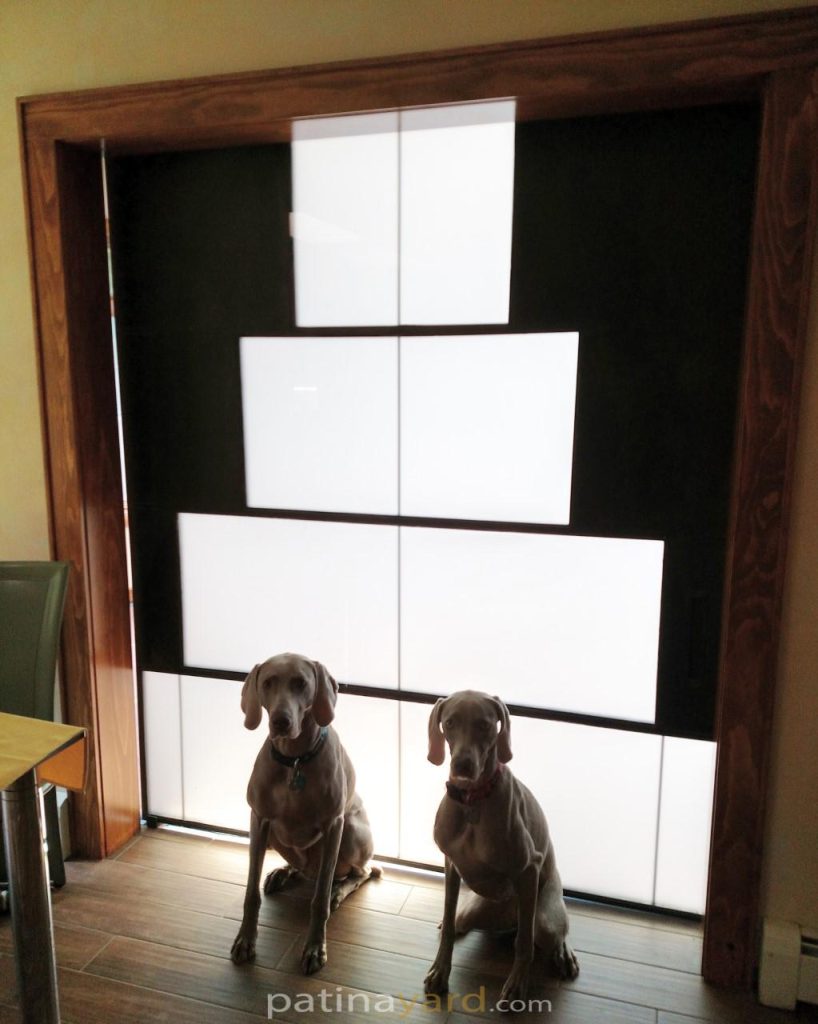 Unique large metal and satin glass barn door