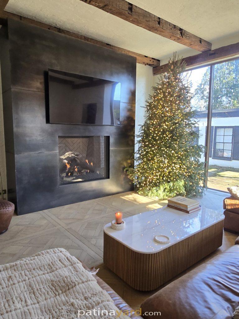 metal fireplace surround with large panels