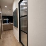 Black Metal and Fluted Glass Pocket Door