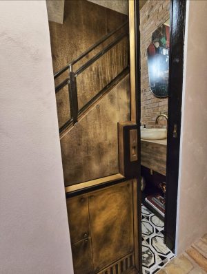 brass-steel_antique_mirrors.009 brass and metal pocket door with antique mirror