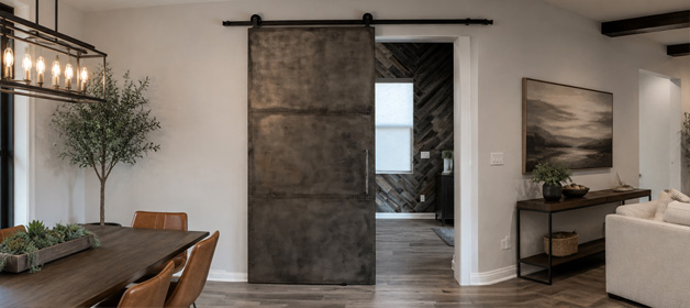 Custom patina metal panel barn door
