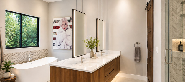 Custom suspended mirrors with metal frames