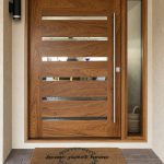Slotted Glass and Teak Front Pivot Door