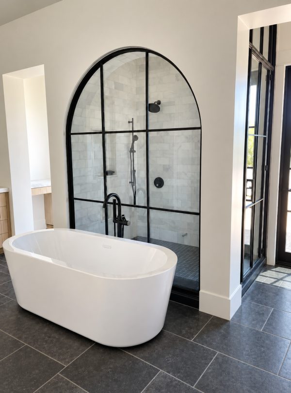 Arch shower metal and glass shower window