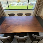 Live Edge Walnut Dining Table with Metal Inlays and Base