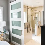5 Panel Shaker with Satin Glass Panel Barn Door