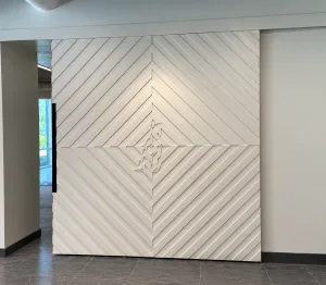 Large Chevron Pattern Barn Door Large white painted chevron pattern barn door with initials in the center