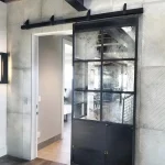 Antique Mirror and Metal Sliding Door with Brass Details