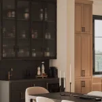 Black Steel Upper Cabinets with Reeded Glass