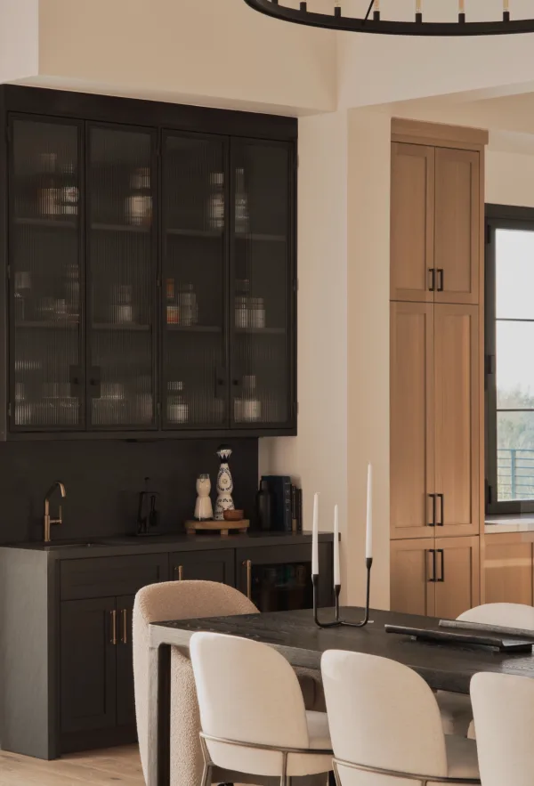 upper steel cabinets with reeded glass panels