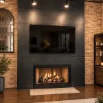 Blackened Metal Panel Fireplace