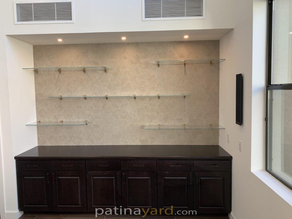 clear glass shelves with contemporary brackets