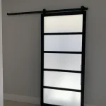 Contemporary 5 panel Metal and Satin Glass Barn Door