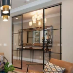 Contemporary Steel and Clear Glass Double Barn Doors