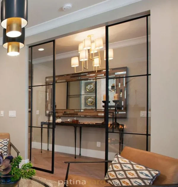 Contemporary Steel and Clear Glass Double Barn Doors Contemporary metal and clear glass sliding doors