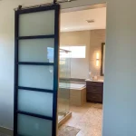 Contemporary Steel and Satin Glass Barn Door