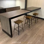 Custom Waterfall Veneer and Patina Metal Table