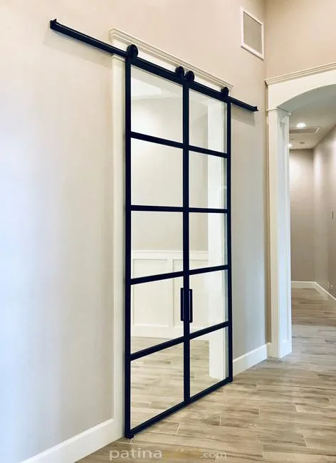 large double black metal and glass doors