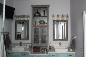 freestanding bathroom shelves and cabinet