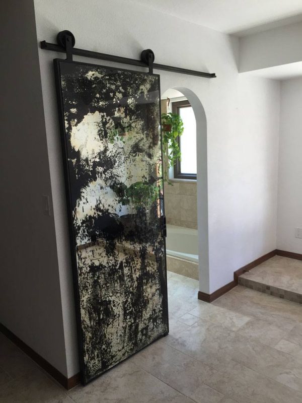 Heavy Antique Single Panel Barn Door Black framed full length mirror sliding barn door