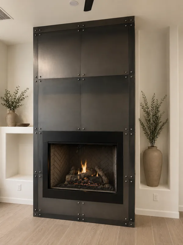 Hot Rolled Metal Fireplace with Rivets steel hot rolled panels and rivets