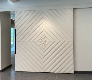 Large Chevron Pattern Barn Door Large white painted chevron pattern barn door with initials in the center