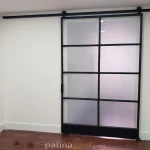 Large Warehouse Style Metal and Satin Glass Door