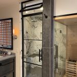 Metal and Glass Steam Shower Door with Transom
