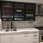 Metal and Reeded Glass Upper Kitchen Cabinet