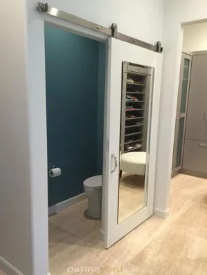 Shaker Style Barn Door With Mirror mirror with wood shaker barn door
