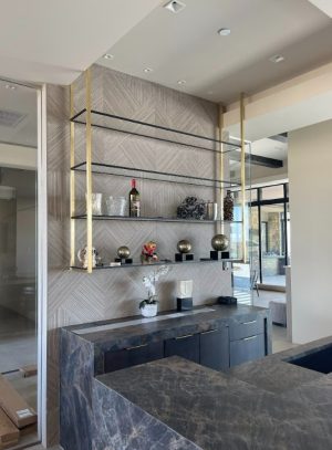 Squared Brass Bistro squared brass bistro with black patina accent metal and glass shelves