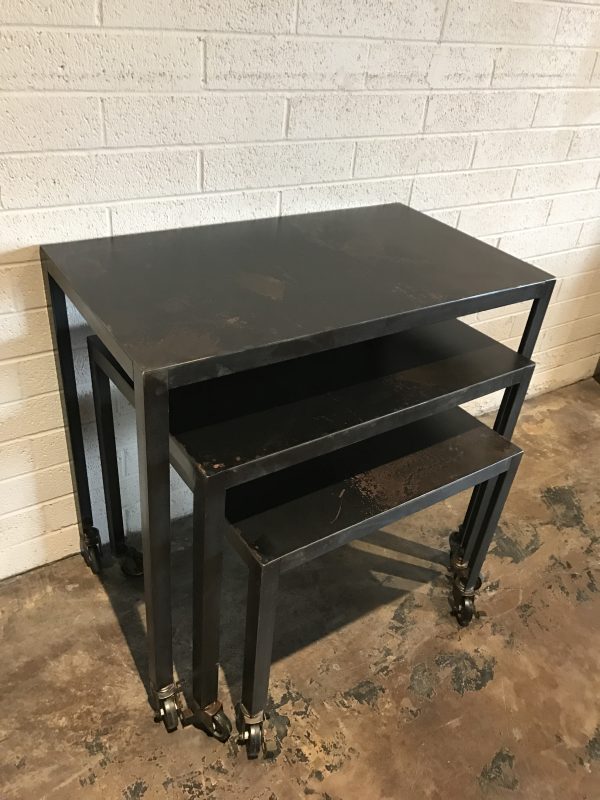 Set of three black metal nesting side tables