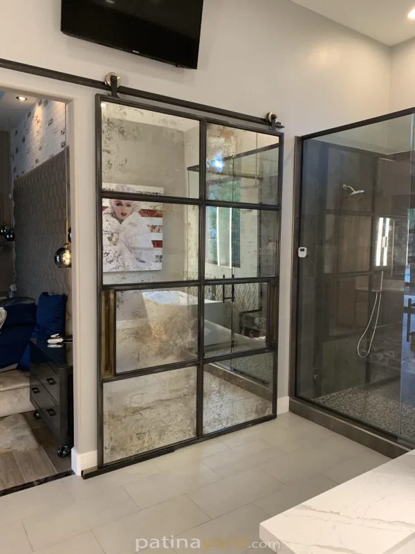 Steel and Antique Mirror Door Antique mirrors and metal frame