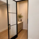 Steel and Reeded Glass Hinged Pantry Door