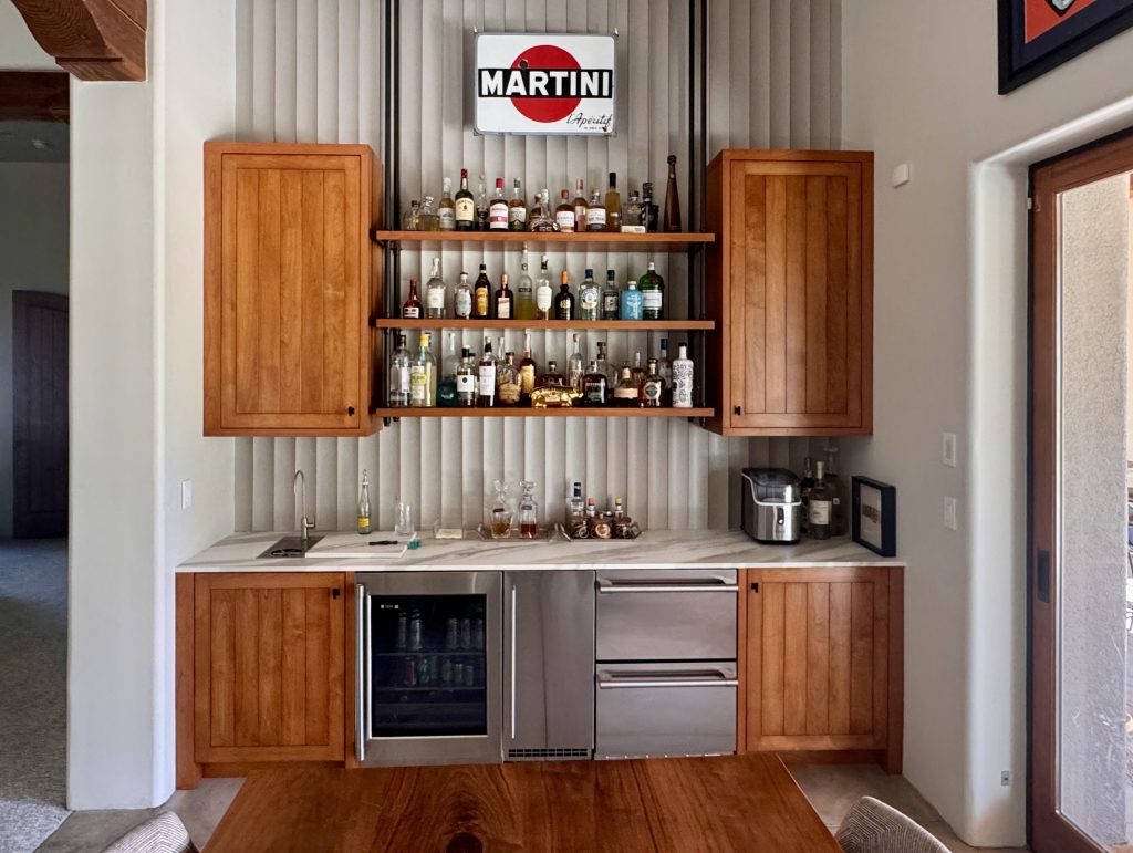 steel and wood bar shelves