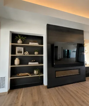 steel fireplace with black patina