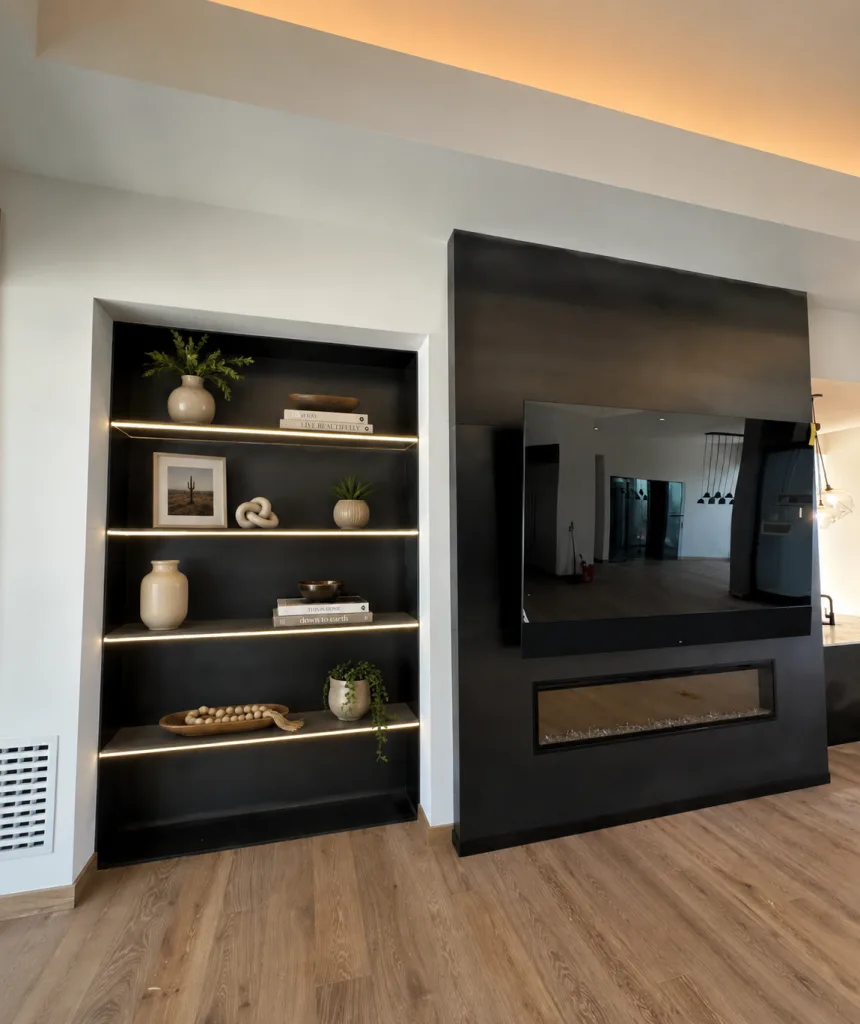 steel fireplace with black patina