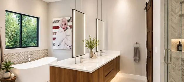 Custom suspended mirrors with metal frames