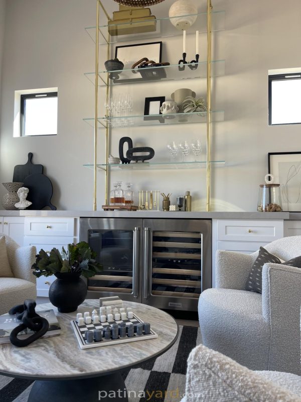 Tall Counter Brass and Glass Bistro tall brass bistro shelf unit