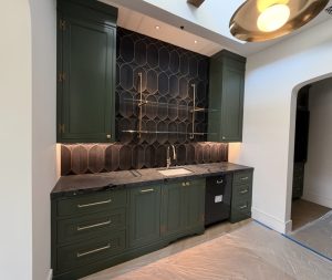 Wall Brass and Glass Shelves bar area brass bistro shelves
